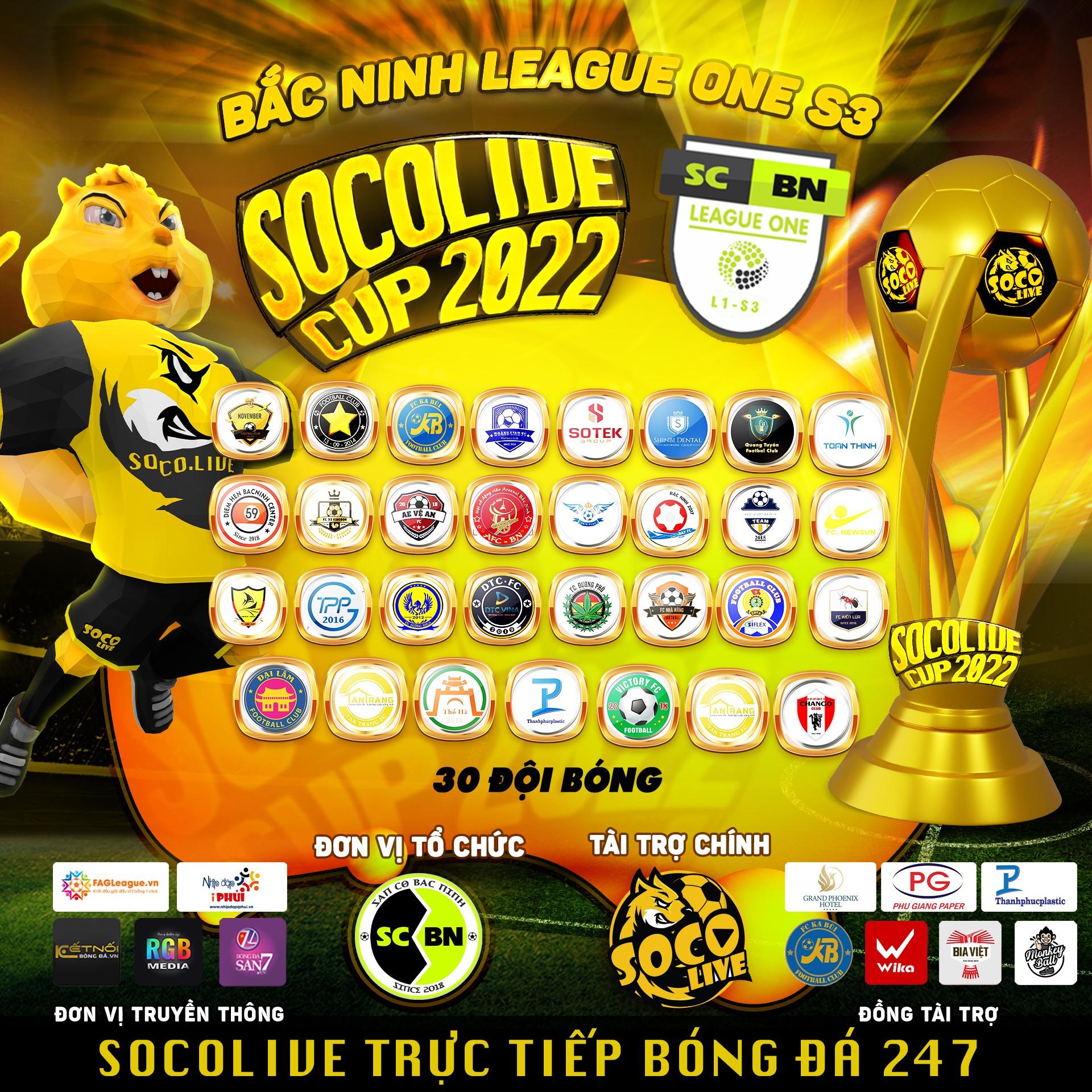 30 đội bóng tham gia Giải bóng đá Bắc Ninh League One S3 - Socolive Cup