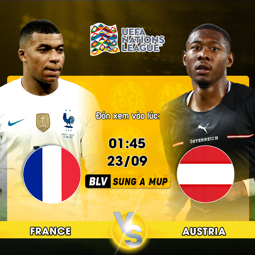 Link xem trực tiếp France vs Austria (01h45-23/9)