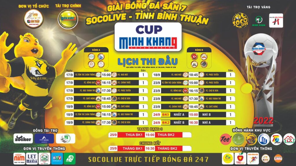 Lịch Thi Đấu Giải Bóng Đá Sân 7 Bình Thuận Socolive Cup Minh Khang